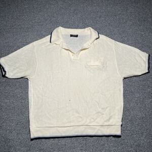 Vintage 60s Manhattan Sweater Mens Large Ivory Orlon Acrylic Polo USA Made